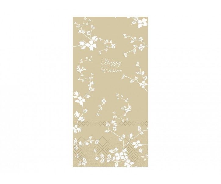 Béžové velikonoční papírové ubrousky s kvítky Happy Easter - 40*40/20*10cm (16ks) Chic Antique