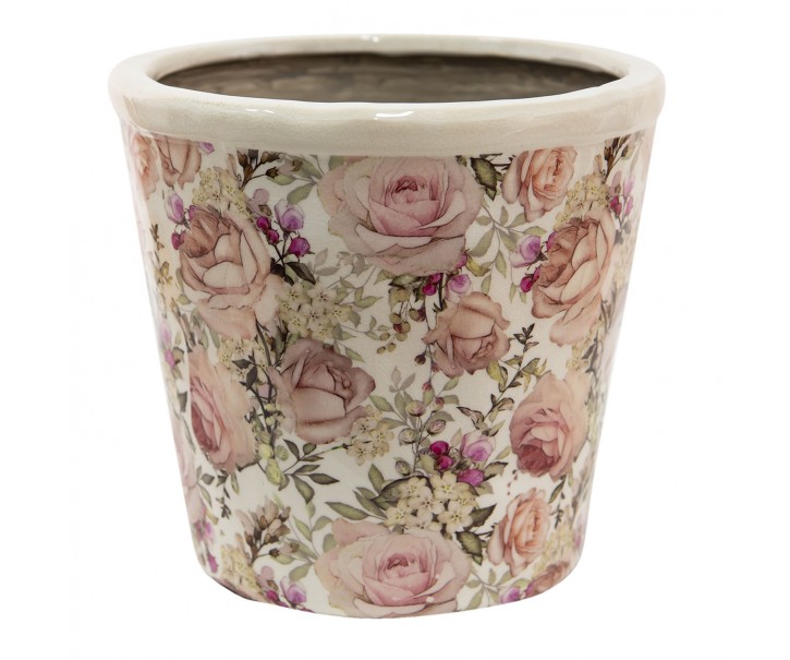 Keramický obal na květináč s růžemi Rosien L - Ø 17*16 cm Clayre & Eef