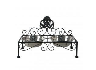 Černé antik kovové misky pro psa Potier ornament - 39*19*25 cm