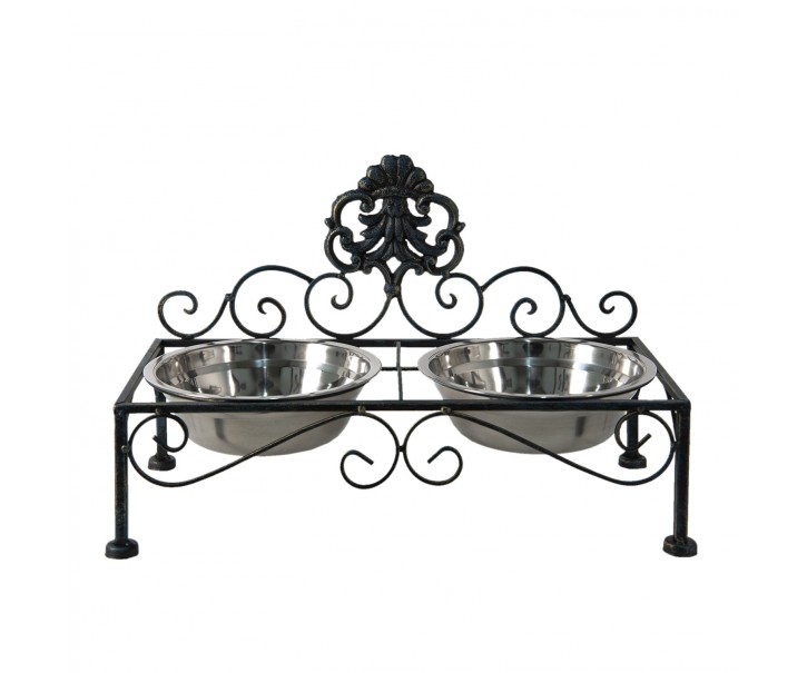 Černé antik kovové misky pro psa Potier ornament - 39*19*25 cm Clayre & Eef
