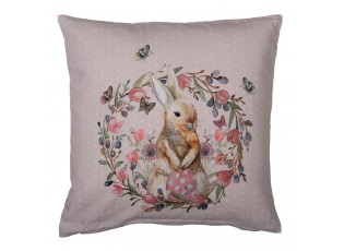 Béžový bavlněný povlak na polštář s králíčkem Happy Bunny - 40*40 cm