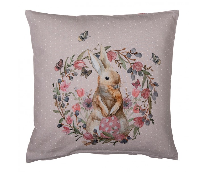Béžový bavlněný povlak na polštář s králíčkem Happy Bunny - 40*40 cm Clayre & Eef