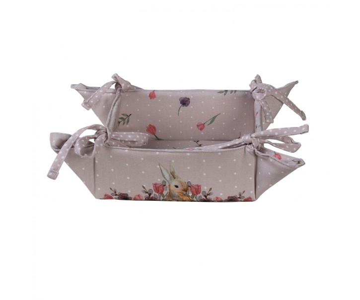 Bavlněný košík na pečivo s králíčkem Happy Bunny - 35*35*8 cm Clayre & Eef